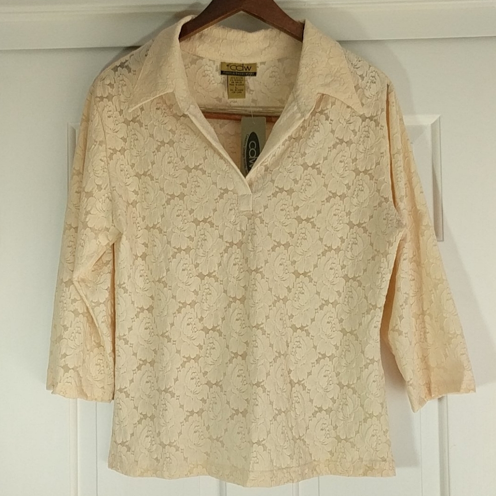 Lace cream vintage top, 3/4 sleeves, never worn, size large